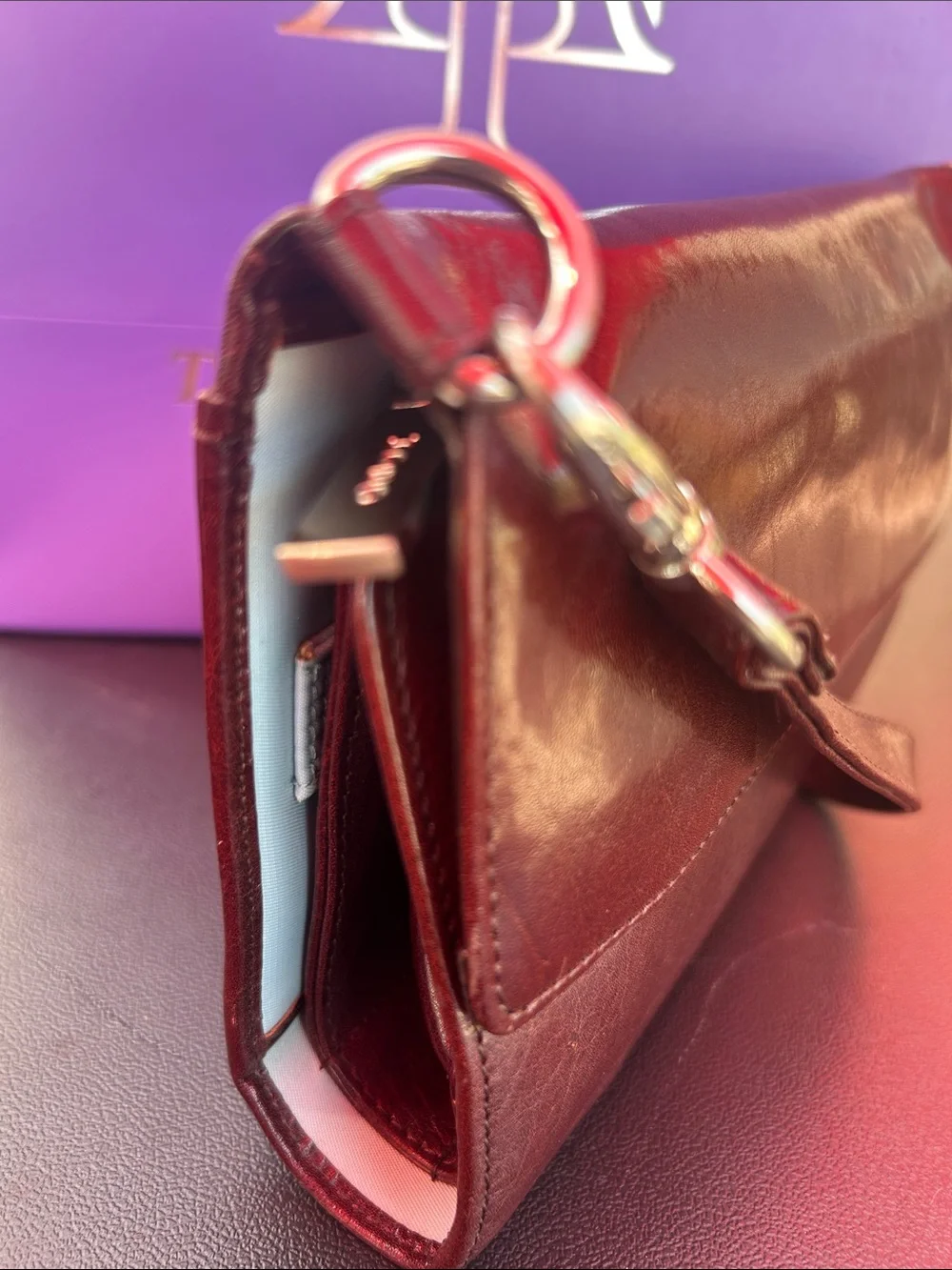 HOBO Burgundy Leather Crossbody Wallet Organizer Clutch Phone Purse
